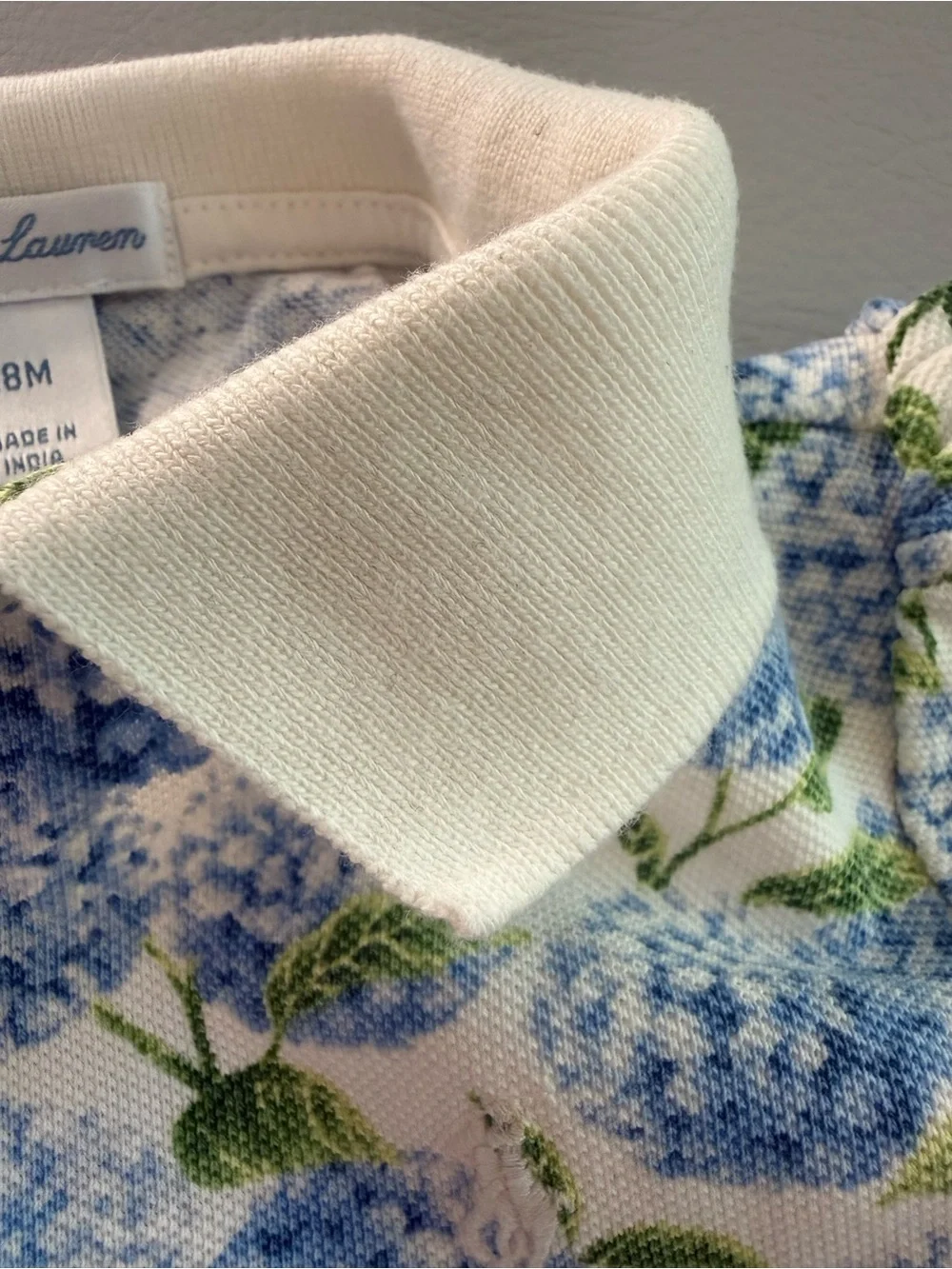 Ralph Lauren Baby Blue Hydrangea Polo Romper Dress 18M Garden Party Dress